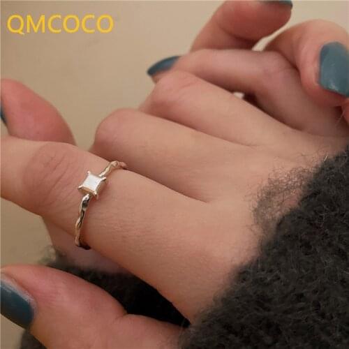 QMCOCO 925 Silver Personality Geometric Square Rings For Women Open Adjustable Trendy Classic Party Jewelry Gifts For Woman