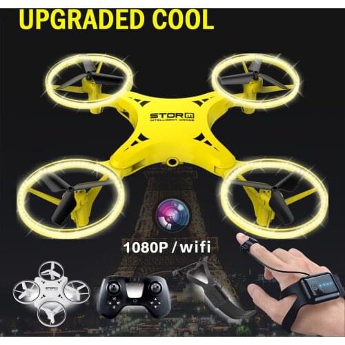 KaKBeir RC Helicopter Mini Drone UFO With HD Cam FPV Watch Gesture Foldable Fly Hand Quadcopter Interactive Induction Racing Toy