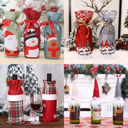 Christmas Wine Bottle Cover Merry Christmas Decorations for Home Navidad Noel 2020 Christmas Ornaments Gifts Happy New Year 2021