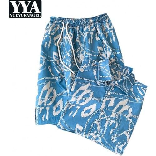 Japanese Style Print Turn-Down Collar Single Breasted Short Sleeve Shirt Casual Shorts Sets Fashion Beach Two-Piece Suit