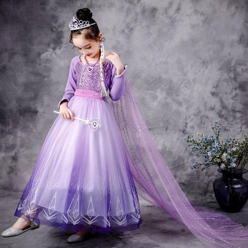 Ruifglasb Princess Elza dresses children baby Full costume Purple long Snow Queen 2 dress Up Birthday Party Show