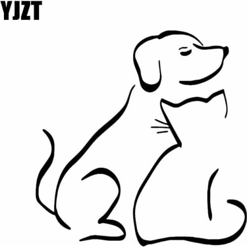 YJZT 14.5X14.9CM Intereting Dog And Cat Vinyl Decal Car Sticker Window Decor Art Black/Silver C24-1350