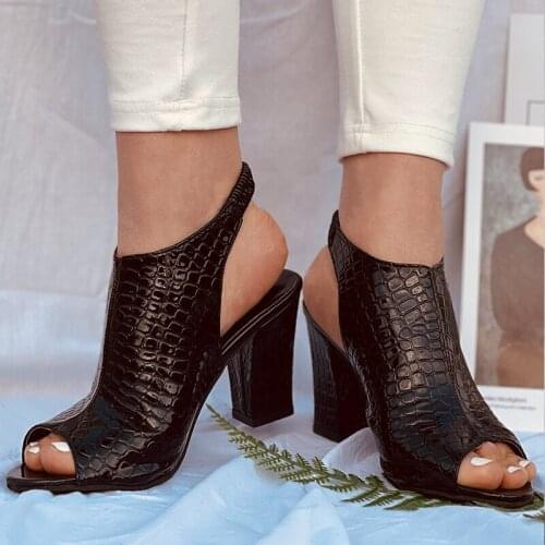 2021 Women Summer Sexy Party Sandals Female Fashion High Square Heels Elastic Band Peep Toe Shoes Ladies Solid Platform Humps