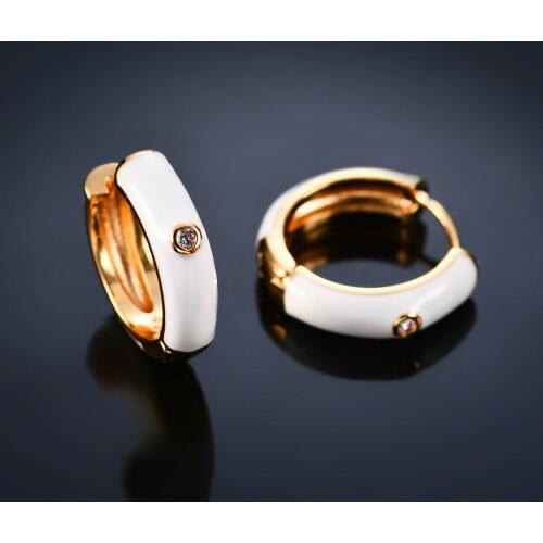 Hip Hop Female Enamel Small Earrings Cute Gold Color Hoop Earrings For Women Charm White Crystal Round Wedding Earrings
