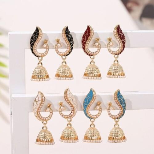 2 Pcs/Set Bohemian Earrings Women Peacock Lanterns Pearl Crystal Gold Pendant Stud Earring Lady Personality Accessories