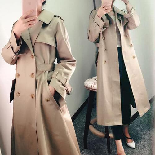 2020 New Fashion Spring Autumn Korean OL Double-breasted Khaki thin slim Waist Dress Long Trench Coat Women Overcoat V666