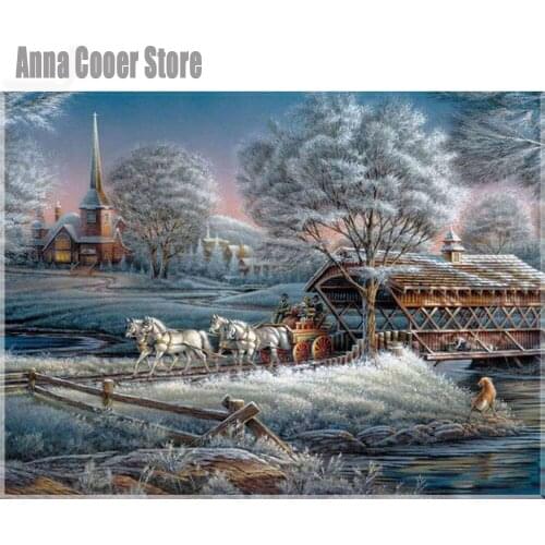 Winter scenery full laid diamond painting embroidery Christmas snowy Night landscape beads cross stitch kit home wall decoration