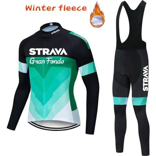 Winter Thermal Fleece 2020 STRAVA Cycling Jersey Long Set MTB Cycle Clothing Sportswear Mountain green Clothes ropa ciclismo