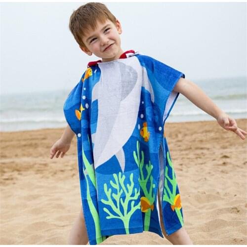 100% Cotton Kids Wearable Towel Cartoon Toddler Hooded towel Pure Cotton Unisex Girls Boys Beach Bath Towel with hood 60 70 80cm
