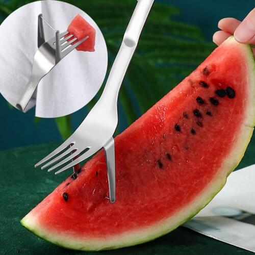 2 In 1 Watermelon Slicer Stainless Steel Melon Cutter Fruit Fork Tableware Watermelon Slicing Fruit Tools Kitchen Accessories