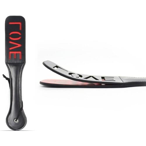 32cm Fetish "LOVE" Paddle Flogger Whip PU Leather Hand Pat Bat Head Spanking Paddle Slave Black Adult Games Flirting Sex Toys