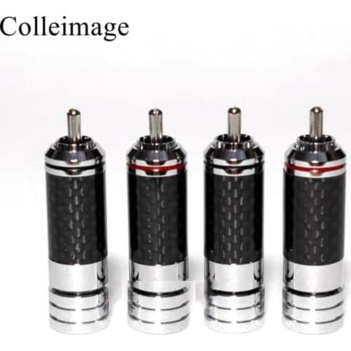 HiFi 4pcs Carbon Fiber gold Plated RCA Plug interconnects Cable RCA Connector Socket Adapter Solder Wire RCA Termina