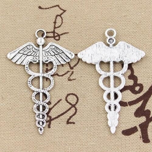 5pcs Charms Caduceus Medicine Symbol 49x30mm Antique Making Pendant fit,Vintage Tibetan Bronze Silver color,DIY Handmade Jewelry