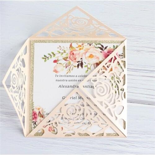 Floral invite wedding with gold glitter insert card lining elegant decoration personalized prinitng 50pcs