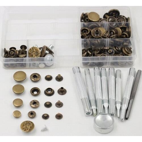 50 pieces Metal snap button wallet 1CM 1.2CM 1.5CM button plus tool set metal combined jeans buttons sewing on clothing