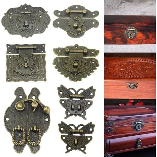1Pc Antique Metal Lock Decorative Latch Hasps Hook Gift Wooden Wine Box Padlock With Lock Buckle For Furniture Hardware