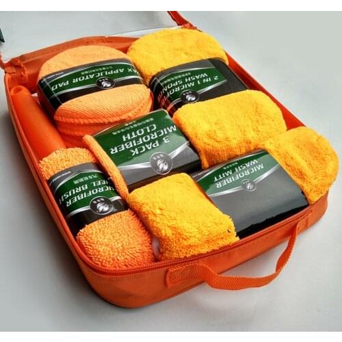 9pcs/Set Car Waxing Applicator Microfibre Wash Cleaning Tools Cleaning Kit Gloves Towels Car Wheel Brush Sponge Car Cleaner Tool