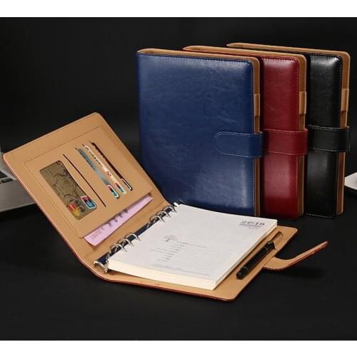 Business Multifunction Leather Loose-leaf Notebook Magnetic Button A5 B5 Office Journal Work Notebook Luxury Business Supplies
