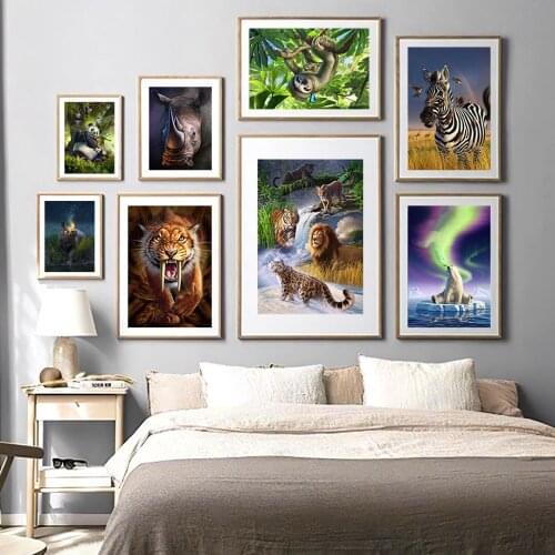 Jungle Animal Tiger Lion Zebra Bear Rhino Wall Art Canvas Painting Nordic Posters And Prints Wall Pictures For Living Room Decor