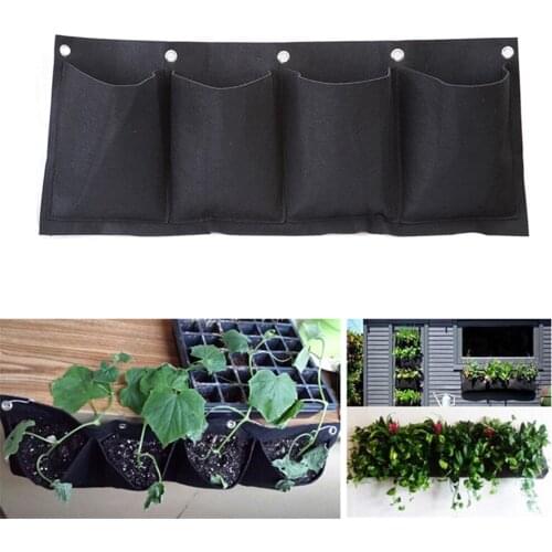 Felt Wall Hanging Pocket Garden Flower Plant Growing Bag 4 Pockets Layout Waterproof Vertical Wall Hanging Planting Bags Decor