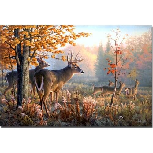 Deer in the Autumn Forest Canvas Painting Home Decor Poster Wall Art Pictures for Living Room