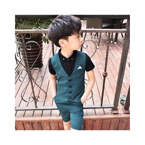 Summer Children Clothing Sets Formal Dress Boys Wedding Suits Vest Shorts Kids School Outfit Striped Baby Boy Clothes Costume