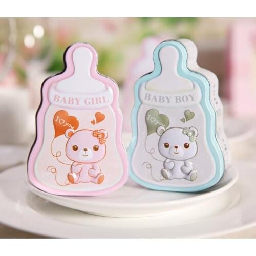 6 Pieces/lot Metal Candy Packing Box Baby Gift Box Feeding Bottle Shape Tin Cans Cartoon Food Storage Box Small Thing Pack Case