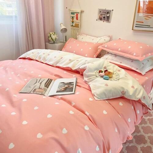 Cute Bed Linen Polyester Comforter Bedding Set Twin Queen King Size Plaids And Covers A/B Double-sided Pattern Home Textile