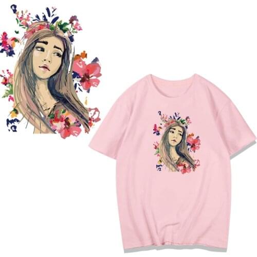 Hand drawn girl Clothing Stickers Iron On Patches Diy Heat Transfers Patch For Clothes T-shirt Appliques Decoration