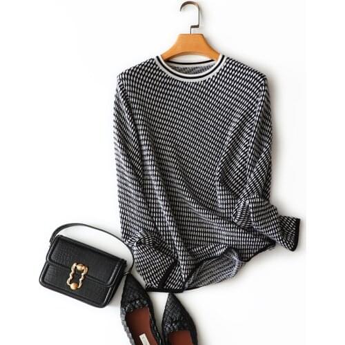 Autumn new arrival 100% cashmere Argyle sweater women crew neck fashion designs ladies chic pullover long sleeve oversize jumper