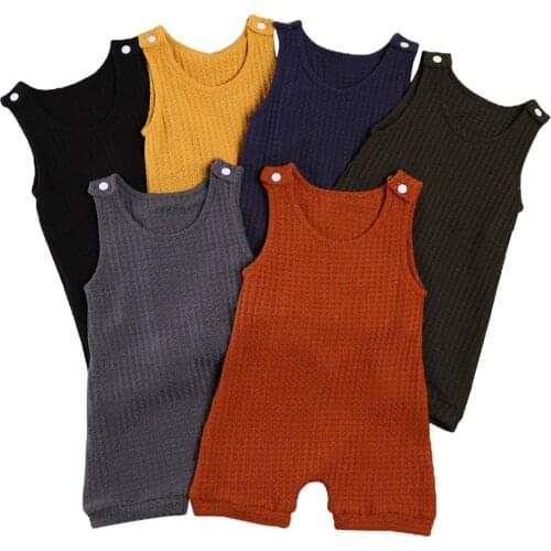 New Baby Solid Color Short Romper, Sleeveless Round Collar Jumpsuit with Buttons for Summer