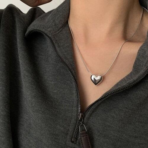 VENTFILLE 925 Sterling Silver Three-Dimensional Heart Necklace for Women Simple Creative Light Luxury Jewelry