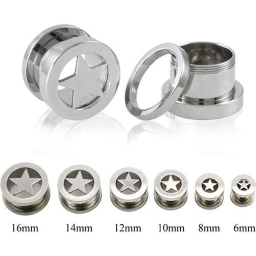 PAIR Stainless Steel Star Ear Flesh Tunnel Piercing Gauge Earring Expander Stretcher Jewelry Earlets