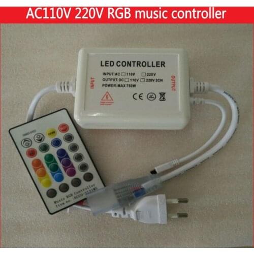 Music Sync RGB Controller 750W AC 110V 220V 24key IR Remote LED Controler for 8mm/10mm/12mm PCB 5050 RGB Led Strip Lights