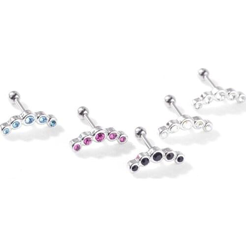 1 PC Cartilage Helix Stud Earrings Ear Nail Stainless Steel Bar Piercing Crystal Body Jewelry Accessories Gifts for Women