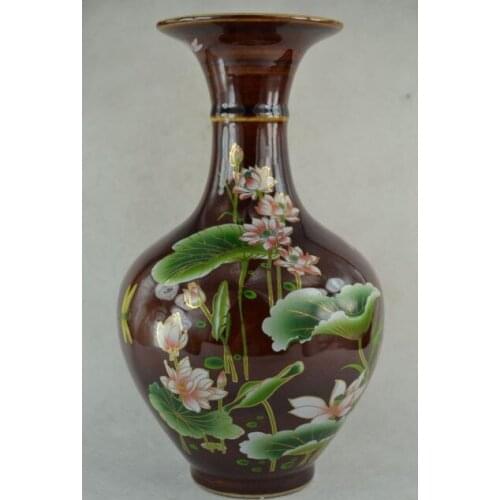 Old Collectibles Decorated Wonderful Hand Porcelain Drawing Lotus Rare Big Vase