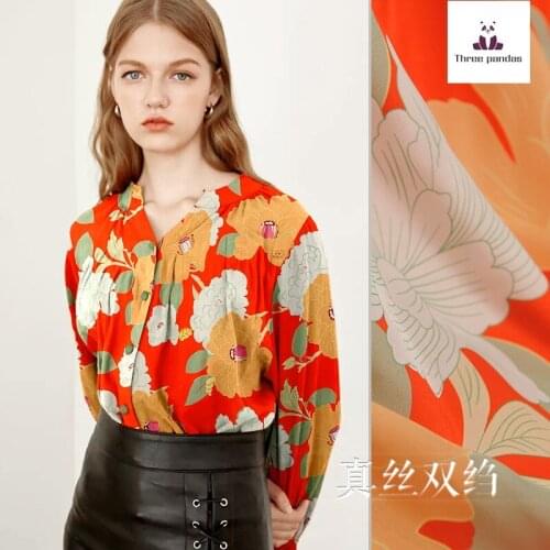 Printed natural silk fabric 135 cm width 16 mm mulberry silk double crepe fabric meter shirt dress fabric wholesale silk cloth