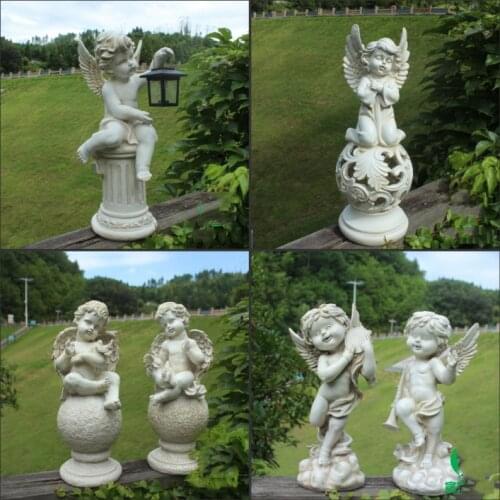 Outdoor Cute Resin Angel Crafts Figurines Garden Decoration Ornaments Park Sitting Ball Angel Home Furnishing Desktop Statues