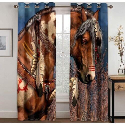 Home Living Room Shading Decoration Curtain Home Textile Decoration Bedroom Curtains Oil Painting Horse Pattern 3D Printing