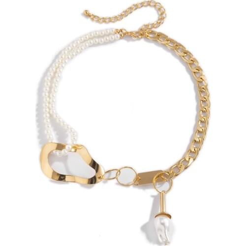 Unique Design Elegant White Imitation Pearl Choker Necklace Big Geometric Metal Pearl Wedding Necklace for Women Fashion Jewelry