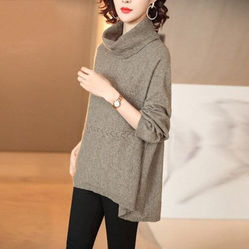 Women Fashion Turtleneck Sweater Pullover Autumn Winter Long Sleeve Loose Knitted Jumper Female Casual Solid Color Sweaters Y880