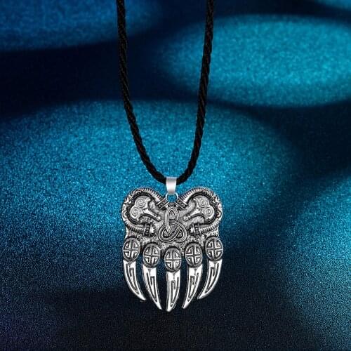 Viking Bear Paw Trinity Knot Berserker Pendant Necklace