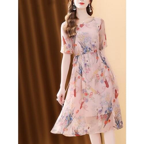 Only Plus Women O Neck Casual Dress 2021 Summer Beach Holiday Chiffon Floral Dress Bohemian Style Print A Line Sundress Belt