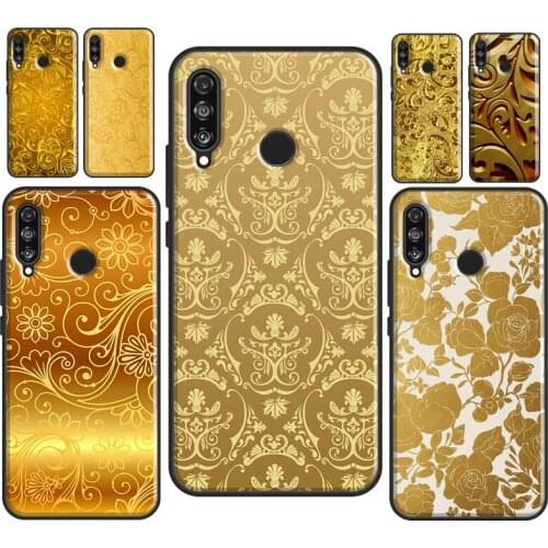 Gold Floral Pattern Soft Case For Huawei P30 Lite P20 P40 Mate 10 20 Pro P Smart 2019 Z 2021 Phone Back Cover