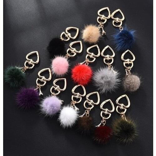 1PC Jewelry Key Chain Heart Fluffy Plush PomPom Car Accessories Gift Decoration