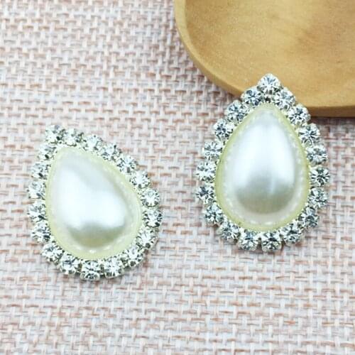 10Pcs 2*2.6CM Water Drop White Limitation Pearls Glitter Claw Rhinestone For Wedding Garments Shoes Jewelry Decoration