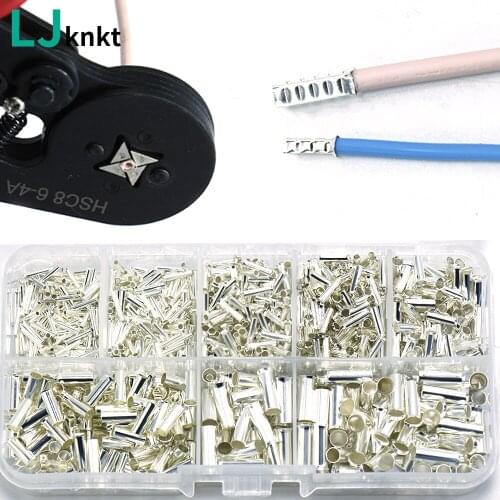 1100PCS Non-Insulated Connector Ferrules Electrical Cable Terminal Copper Bare Tinned Crimp Mixed Wire combination kit