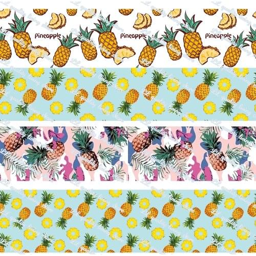 16-75MM Cartoon Pineapple&Fruit Printed Grosgrain Ribbon 50 Yards/Roll Tape Clothing Bakery Gift Wrapping Accessory Hairbow Head