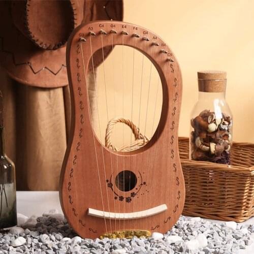 16 Strings Wooden Mahogany Lyre Harp Musical Instrument 10 Strings Stringed Instrument Lyre Harp with Tuning Tool for Beginners