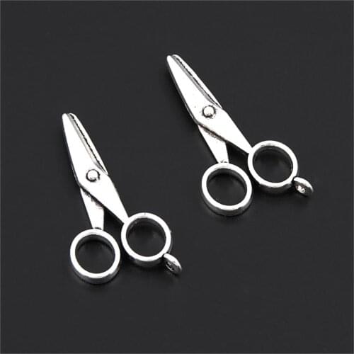20Pcs Silver Color Scissors Charms Barber Tool Pendant Making Handmade Choke Bracelet Finding Jewelry 34X17mm A3202